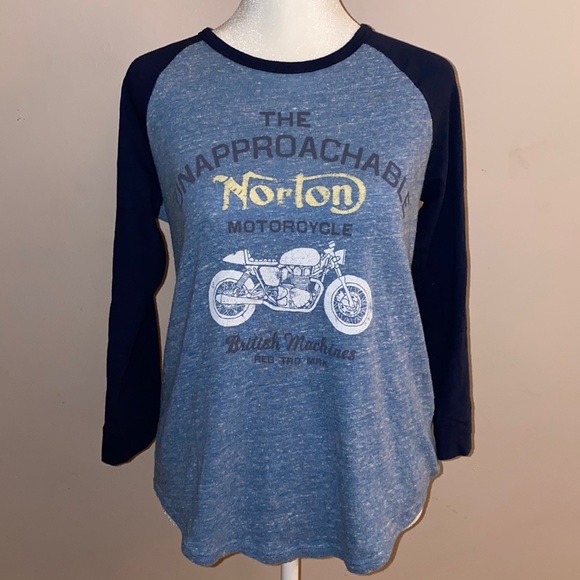 Norton by Lucky Brand Motorcycle Graphic Baseball Tee with 3/4 Sleeves - Picture 1 of 11
